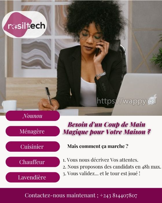 NOUNOU, MENAGERE, CHAUFFEUR, CUISINIER , LAVANDIER